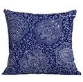 Housse de coussin carrée bleue bohème avec mandalas blancs et motifs floraux de sofa - 45*45cm Peluche Courte Simple Face Sans Coeur / Cdr49-43