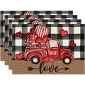 Set of 4 Valentine's placemats with buffalo check red truck and love hearts design - 30x45cm / Checked Truck Heart (CDT09-37)
