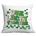 Fodera per cuscino San Patrizio con scritta One Lucky Teacher e motivi di trifoglio - Stile Scacchiera One Lucky Teacher (CDR97-21)