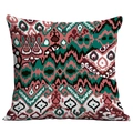 Housse de coussin carrée bohème aux motifs géométriques ikat corail et turquoise - Look Tie-Dye Rose Corail (CDR49-45)