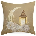 Aquarell Mond und Laterne Kissenhülle aus Leinen für festliche Sofa Dekoration - Mond Laterne Floral Stil (DYM27-1)