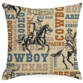 Vintage Western Cowboy Kissenhülle mit Texas Rodeo Print auf quadratischem beigem Leinen - Retro Wild West Typografie Pferd Illustration Stil (DYM115-4)