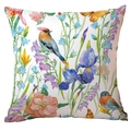Watercolor floral pillow cover featuring purple iris, birds, and butterflies on white - Standard Spec / Purple Iris and Bird Style (CDR234-1)