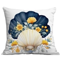 Detailed view of marine cushion cover featuring blue shell and yellow floral print - 45*45cm Short Plush Single Sided Without Core / Giant Blue Shell Pattern (CDR238-31)