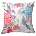 Floral hummingbird print cushion cover with spring botanical watercolor art design - Standard Spec / Double Hummingbird Pink Blue Style (CDR234-3)