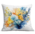 Detailed macro view of the colorful coral and seashell print on the linen pillowcase fabric - 45*45cm Short Plush Single Sided Without Core / Blue Coral Shell Pattern (CDR238-16)