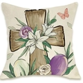 Easter linen pillowcase with cross, lilies, roses, and colorful eggs for home decor - Cross Lily Rose Combination Style (DYM66-34)