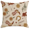 Western cowboy style square pillowcase with boots, hats and sherif stars print - Beige Vintage Western Rich Elements Style (DYM115-9)