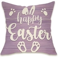 Purple linen Easter pillowcase with rabbit pattern and Happy Easter text for home decor - Purple Happy Easter Bunny Style (DYM66-35)