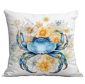 Close-up of ocean crab watercolor print on square cushion with delicate floral details - 45*45cm Short Plush Single Sided Without Core / Artistic Blue Crab Pattern (CDR238-10)