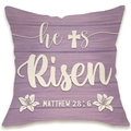 Linen Easter pillow cover in purple with 'He Is Risen' quote and cross design - Purple He Is Risen Cross Style (DYM66-36)
