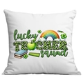 Federa per cuscino quadrata Lucky Teacher Squad con trifogli e testo leopardato insegnante - Stile Cancelleria Scolastica Lucky Teacher Squad (CDR97-29)