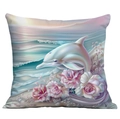 Square decorative pillow cover with colorful dolphin and rose print for beach decor - Dolphin Rose Dreamy Style (CDR113-5)