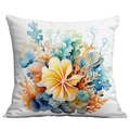 Square ocean theme pillow case with colorful watercolor coral and plumeria prints - 45*45cm Short Plush Single Sided Without Core / Branched Coral Scallop Pattern (CDR238-28)