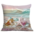 Square pillowcase featuring colorful starfish and shells on a dreamy sunset beach - Starfish Shell Beach Style (CDR113-7)