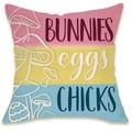 Linen Easter pillow cover with bunnies and eggs text on colorful striped background - Bunnies Eggs Chicks Stripes Style (DYM66-40)