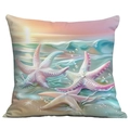 Romantic ocean sunset pillowcase featuring colorful starfish and soft sea waves - Starfish Sunset Wave Style (CDR113-8)