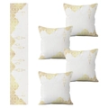 Eid Ramadan Deko-Set mit goldenen Laternen auf weißem Tischläufer und Kissenbezügen - 5-teiliges Set aus Tischläufer und Kissenbezügen - 9