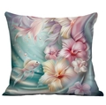 Artistic square cushion cover with pink flowers and goldfish on a light blue background - Goldfish Bubble Flower Style (CDR113-10)