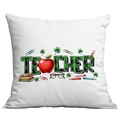 Federa bianca con scritta TEACHER a scacchi verdi e motivi di trifoglio festivo - Stile Lettere Mela Teacher (CDR97-34)