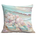 Square pillowcase featuring artistic lily flowers and beach sandals with ocean waves - Lily Wave Pearlescent Style (CDR113-12)