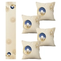 Set aus 4 Ramadan Kissenbezügen und Tischläufer mit goldenem Halbmond und Moschee-Motiv - 5-Teiliges Set 4 (Tischläufer und Kissenbezug-Set)