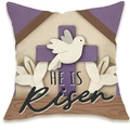 Easter linen pillowcase with purple cross, white dove and HE IS Risen lettering - Cross Dove He Is Risen Style (DYM66-43)