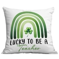 Fodera per cuscino San Patrizio bianca con arcobaleno verde e scritta Lucky to be a Teacher - Stile Arcobaleno Lucky to be a Teacher (CDR97-37)