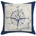 Vintage Kissenbezug Nautik Motiv mit dunkelblauem Rand und antikem Kompassrosen Muster - Vintage Nautischer Kompass Karte (DYM271-4)