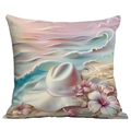 Romantic summer beach pillow cover featuring floral straw hat and ocean waves art - Straw Hat Flower Seaside Style (CDR113-15)
