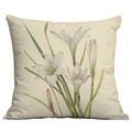 Square cushion cover with white floral illustrations on high-quality fabric texture - White Lily Style (CDR228-1) / No Insert