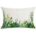 Federa per cuscino in lino con motivi di piante verdi, felci ed eucalipto - 30x50cm