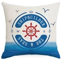 Marine nautical anchor square pillowcase with navy gradient and shipbuilder steering wheel - Ship Wheel Emblem Style (DYM268-3)