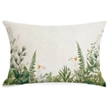 Dettaglio della fodera per cuscino in lino con stampe botaniche e trama del tessuto - 30x50cm / Stile Verdetto Nordico (DYM269-7)
