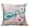 Artistic ocean-themed decorative pillow cover with colorful sailboat and floral print - Sailboat Helm Sunrise Beach Style (CDR113-18)