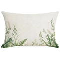 Dettaglio della trama in lino e della stampa floreale verde sulla federa decorativa - 30x50cm / Pianta Erbacea Floreale (DYM269-11)