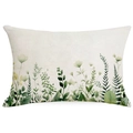 Detailansicht der Leinen-Kissenhülle mit grünen Pflanzen- und Blumenmustern für Sofas - 30x50cm / Frisches Grün Floral (DYM269-2)