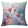 Watercolor butterfly flower print cushion cover in light blue and pink pastel gradient - Watercolor Butterfly Style (CDR247-34) / 45x45cm Single Sided (Pillow Core Not Included)