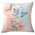Floral butterfly watercolor square pillow cover in white polyester fabric for home sofa - Watercolor Butterfly Style (CDR247-32) / 45x45cm Single Sided (Pillow Core Not Included)