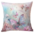 Dreamy watercolor butterfly and flower square pillow cover for home sofa and bed decor - Watercolor Butterfly Style (CDR247-31) / 45x45cm Single Sided (Pillow Core Not Included)