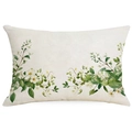 Federa decorativa in lino con stampa botanica verde su sfondo color crema - 30x50cm / Foglie Floreali Semplici (DYM269-9)