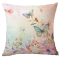 Square butterfly and flower pillow cover with colorful watercolor print on white background - Watercolor Butterfly Style (CDR247-33) / 45x45cm Single Sided (Pillow Core Not Included)