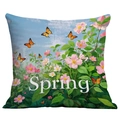 Floral Spring pillow case with pink roses and butterflies on white background - 45x45cm / Pink Flower Butterfly Style (CDR277-2)