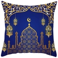 Square dark blue pillow cover with golden mosque and moon star print for sofa decor - Pillow Cover Without Core (YMD312-2)