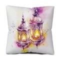 Watercolor lantern print cushion cover in yellow and purple on a white pillow base - 45*45cm (Insert Not Included) / Purple Yellow Artistic Lantern Style (DYM241-5)