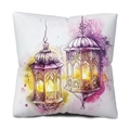 Ramadan moon lantern pattern decorative throw pillow cover in watercolor style - 45*45cm (Insert Not Included) / Purple Gradient Lantern Style (DYM241-7)