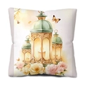 Square cushion cover with watercolor lanterns, butterflies, and rose flowers on white - 45*45cm (Insert Not Included) / Warm Retro Lantern Style (DYM241-11)
