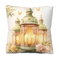 Square beige pillowcase with vintage lanterns and watercolor floral moon design - 45*45cm (Insert Not Included) / Classic Lantern and Rose Style (DYM241-12)