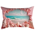 Detailed close-up of pink coral frame shell print on rectangle polyester pillow case - 30*50cm / Beach Shell Landscape 18 (CDR287-18)
