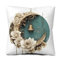 Golden moon and floral pattern square pillow case for luxury home decor on white background - 45*45cm (Insert Not Included) / Elegant Gold Moon Luxury Style (DYM241-16)